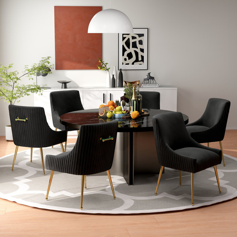Baudel Tufted Velvet Metal Side Chair Dining Chair Set of 6 Black